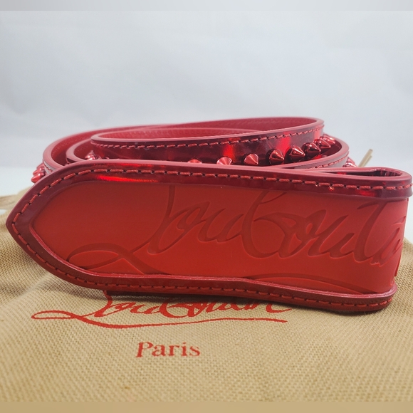 NWT$590 Louboutin Mens Loubi Sneaker Spiked Red Belt Sz 110cm, 44" - Picture 15 of 16